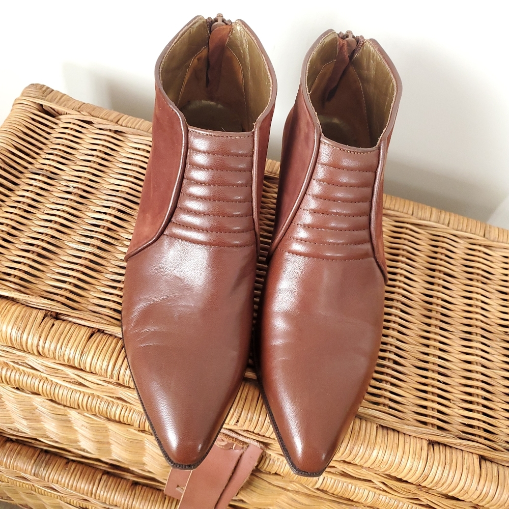 Via Spiga Women's Leather & Suede Heeled Bootie Brown Size 6.5